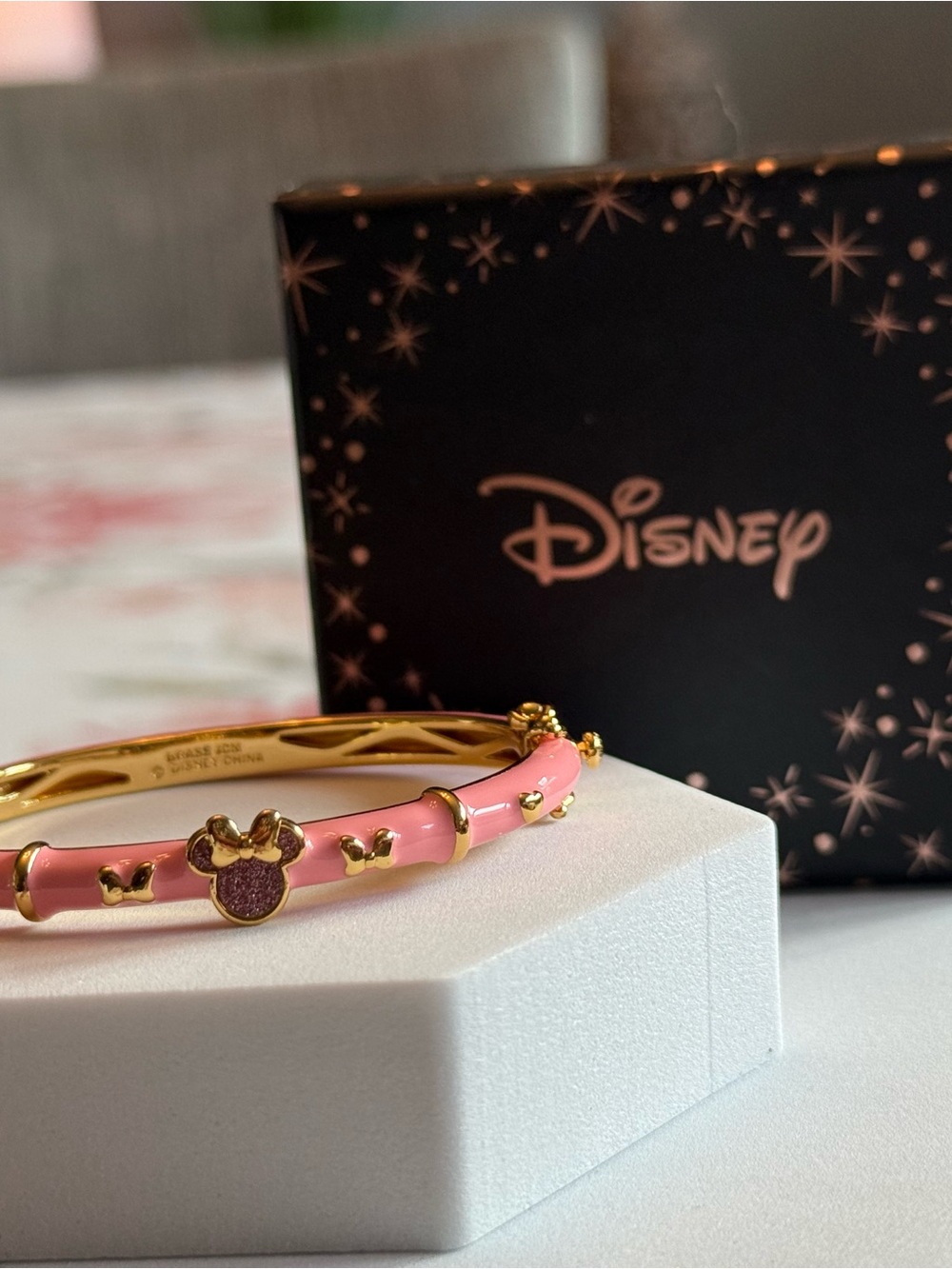 Gold-Tone Pink Minnie Mouse Bangle Bracelet